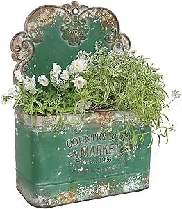 All Chic Metal Wall Planter Outdoor Wall Hanging Planter Rustic Wall Mount Planter Outdoor Wall Planter for Farmhouse Garden Decor (Green)