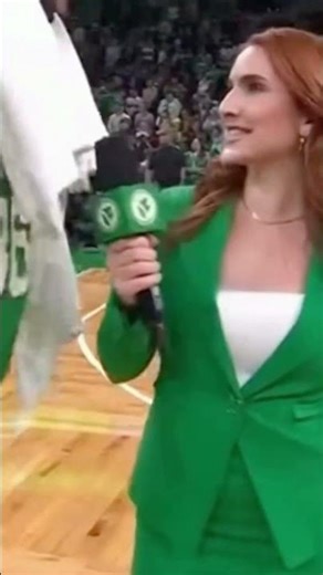 NBA reporter gets smoked with a basketball on the court interviewing at the Celtics game