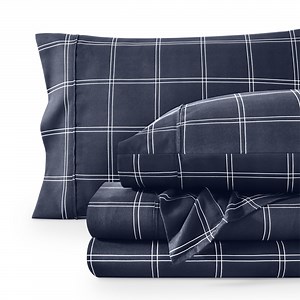 Bare Home Ultra-Soft Sheet Set - Premium 1800 Collection - Deep Pockets - 4-Pieces - California King, Modern Plaid - Midnight/White