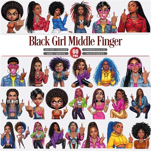Black Girl Middle Finger Clipart Bundle PNG Commercial Use - Etsy UK