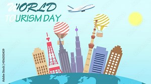 tourismday, tour, travel, global, cities, animation, motion picture, airport