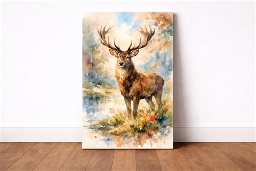 Deer Poster & Canvas - Stag With Antlers Watercolor Wall Art - Etsy