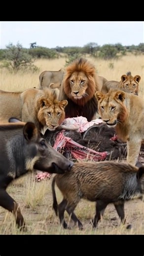 In the lion's mind 🦁 said..? eating wild boar seems delicious mind 😂 #animals