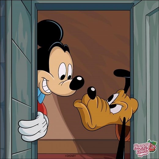Happy Color - Pluto Is So Jealous To See Otter Is Sleeping While Mickey Ask Question (Disney Pics)