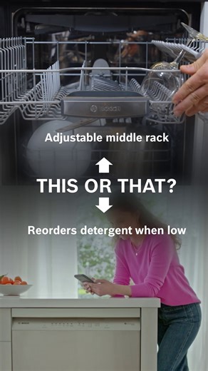 It fits unfittable dishes—saving you from hand-washing headaches. It predicts the future so you never run out of rinse aid or detergent. Home Connect reorders supplies before you even know you’re low. 🤯Mind officially blown. Best dishwasher superpower? 🍽️Adjustable middle rack. ⏲️Reorders detergent when low. Learn to wash dishes like a Bosch: http://spkl.io/6189fIJjB | Bosch Home