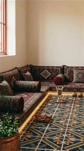 Elegant Traditional Middle Eastern Majlis Interior with Patterned Floor Tiles