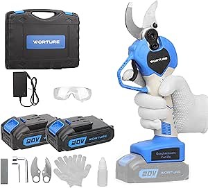 Electric Pruning Shears, 1.2inch Cutting Diameter Heavy Duty Brushless Cordless Tree Pruner w/ 2Pack 2000mAh Batteries Replacement Carbon Steel Blade & Charger for Garden Lawn Care