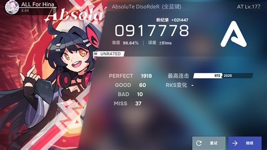 【全站最高分】 ATRR AT17全蓝键 无理段前fc 96.64