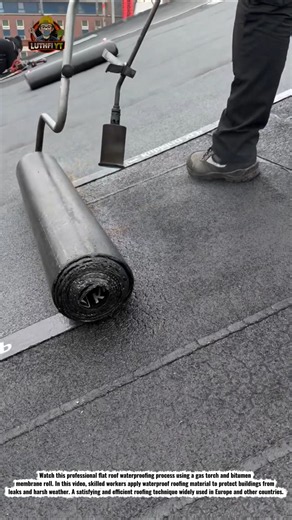 Flat Roof Waterproofing Process Using Gas Torch & Bitumen Membrane | Professional Roofing Work