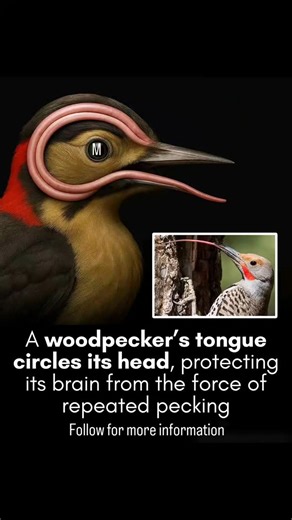 milan Roy on Instagram: "A woodpecker's tongue wraps around its brain like a helmet. Woodpeckers are more than just drumming dynamos of the forest—they're feats of evolutionary engineering. With the ability to strike tree trunks up to 12,000 times a day at forces reaching 1,000 times the pull of gravity, these birds endure what would be catastrophic for most creatures. The secret lies in their anatomy: a shock-absorbing skull, reinforced beak, and most intriguingly, a tongue that wraps around th