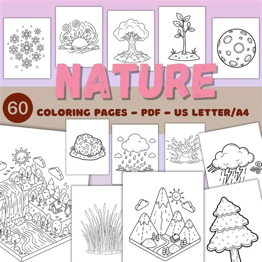 Nature Coloring Pages for Kids, 60 Printable Landscape Weather Tree Coloring Sheets PDF, US Letter A4 Instant Download - Etsy