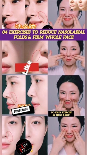 04 Exercises To Reduce Nasolabial Folds & Firm Whole Face 😱 #yoga #skincare #faceyoga #fit #shorts