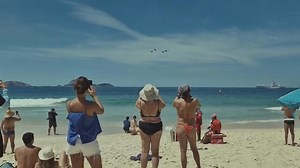 Spain’s Air Force helicopters perform aerial display over Rio’s Ipanema beach