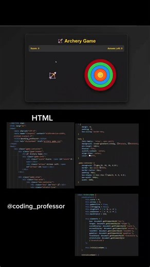 coding_professor on Instagram: "archery game use | HTML | CSS | JavaScript #JavaScript #html #css #animation #coding #htmlandcss #php #ai #programming #game"
