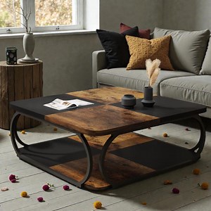 39” Square Coffee Table, 2-tier Farmhouse Cocktail Table With Storage Shelf - Etsy