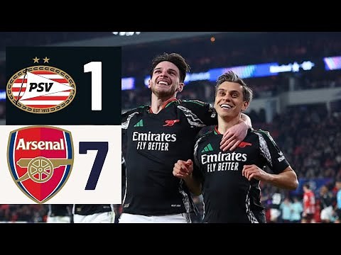 PSV vs Arsenal 1-7 | All Goals & Highlights | UCL 2025 | Champions League Round of 16
