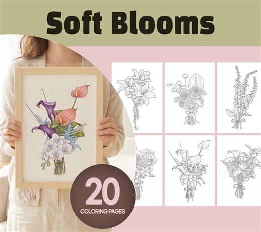 Flower Coloring Pages for Adults & Seniors | Relaxing Floral Coloring Book | Easy, Simple Printable PDF | Stress Relief Art - Etsy