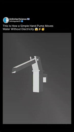 Unlimited Science 🇮🇱 on Instagram: "How a Simple Hand Pump Moves Water Without Electricity 😱 At first glance, a hand pump looks almost too simple to be effective. No wires. No motors. No electricity. Yet for generations, this humble machine has been a lifeline, delivering clean groundwater using nothing but human effort and mechanical precision. So how does it actually work? When you pull the handle upward, a piston inside the pump cylinder rises. This movement creates low pressure, allowing 