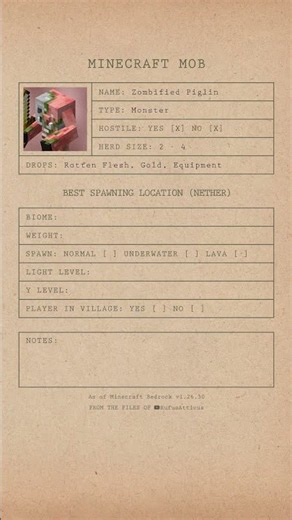 Zombie Piglin (Nether) — The Mob Farmer's Almanac #minecraft #minecraftfarm #minecraftmobs #bedrock