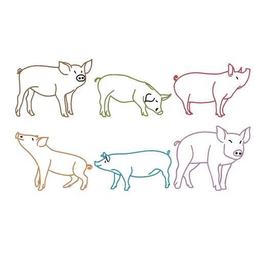 Pig Farm Outline Embroidery Design Bundle, Pig Sketch Machine Embroidery File, Instant Download, 5 Size - Etsy