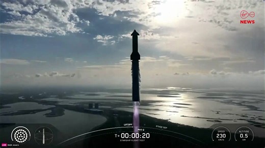 3.8K views · 38 reactions | SpaceX has successfully launched its biggest ever rocket, Starship, after two previous failed attempts. The rocket lifted off from Texas, deployed eight dummy satellites and splashed down in the Indian Ocean. Starship is more than twice as strong as NASA’s Saturn 5 and could be used in future moon and Mars missions. More on #VMNews | Virgin Media News | Facebook
