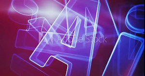 Artificial intelligence technology AI and deep learning symbol rotating on lights loopable background. Cyber technology abstract concept icon 3d seamless and loop animation. Stock Video