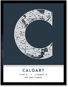 Wee Blue Coo Calgary Canada City Map Navy Colour Block Modern Typography Stylish Letter Framed Word Wall Art Print Poster for Home Décor CITYMAP1
