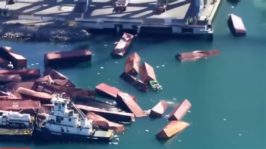 Video: dramatic scenes as 75 containers plummet from cargo ship in California port