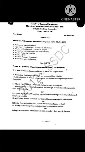 BBA -2025 first year question paper - business economic # first semester
