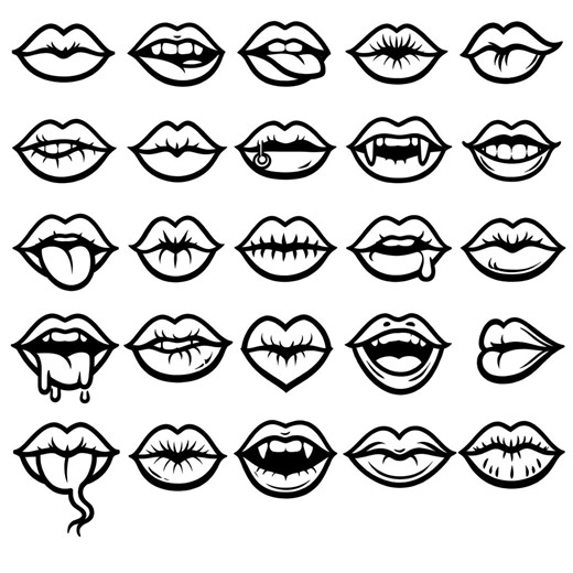 Lips SVG Icons Bundle – 25 Distinct Black Outline Mouth Designs, White Background, Cricut Silhouette Cut Files - Etsy