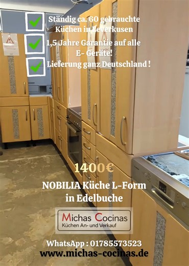 NOBILIA Küche L-Form in Edelbuche für 1400€🌞 Diese und viele weitere Küchen haben wir gerade im Angebot! Ständig ca. 60 Küchen vor Ort und täglich treffen neue ein. - ANKAUF - VERKAUF - LIEFERUNG - MONTAGE Offnungszeiten: Mo. - Fr. 14:00 - 18:00 Uhr Sa. 10:00 - 14:00 Uhr Michas Cocinas Leineweberstr. 11 51381 Leverkusen 0221 - 20461655 0178 - 5573523 www.michas-cocinas.de #küche #küchen #anundverkauf #küchenstudio #ankaufsecondhand nrw küchenplanung michascocinas traumküche