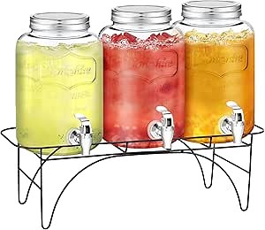 Mifoci Glass Drink Dispenser with Stand Set of 3, 2 Gallon Beverage Dispensers for Parties Glass Juice Jug for Cold Drink Lemonade for Wedding Outdoor Parties and Daily Use