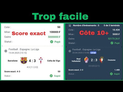 Voici comment valider facilement les SCORES EXACT et les cote de 10+