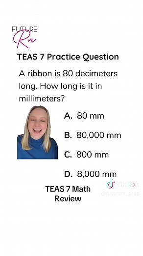 Ever forget which way to move the decimal on the ATI TEAS 7? This is where King Henry Died By Drinking Chocolate Milk saves the day. • The correct answer is D! Decimeters to millimeters means moving from a larger unit to a smaller unit, so you move the decimal two places to the right. Starting with 80 decimeters gives 8,000 millimeters. • #teas7 #prenursing #prenursingstudent #nursingschool #futurenursesoftiktok TEAS 7 Math study guide