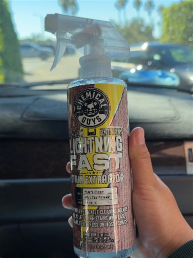 Passenger princess left a little makeup on the headliner 👑💄 Lightning Fast Stain Extractor to the rescue. Spray onto a towel first, then gently blot the spot. #ChemicalGuys #LightningFast #CarInteriorCleaning #DetailingTok #PassengerPrincess #tiktokshopstockup