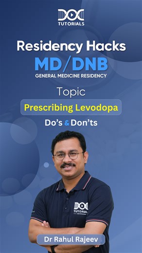 Medicine with DocTutorials on Instagram: "💊 Residency Hacks – MD/DNB General Medicine Prescribing Levodopa isn’t just writing a drug… it’s about timing, dosing & avoiding pitfalls. ⚖️ 🚫 Common mistakes residents make ✅ Smart titration strategies ⚡ Practical Do’s & Don’ts for ward & OPD Upgrade your prescribing game with Dr. Rahul Rajeev. 🎥 Watch the full video now on DocTutorials Residency YouTube Channel! #MDMedicine #DNBMedicine #ResidencyLife #GeneralMedicine #Levodopa #ParkinsonsManagemen