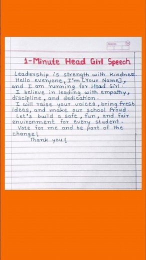 1-Minute School Head Girl Speech in English | Powerful Head Girl Speech for Students #shorts