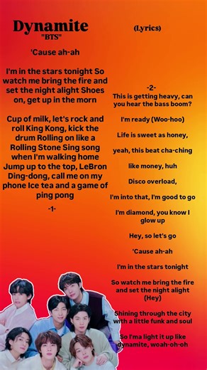 Dynamite - (Lyrics)-BTS-#englishthroughsongs​#trendingshorts​ #Bts #kpop #musiclyrics #dynamite