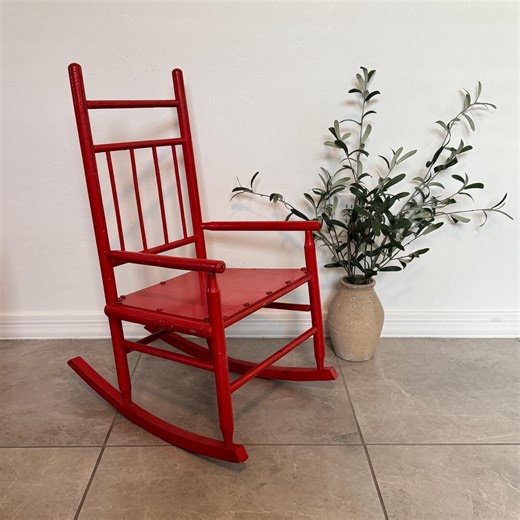 Vintage Child Rocking Chair | Red Wooden Rocker | Primitive Kids Chair | Folk Art Furniture | Americana Decor - Etsy