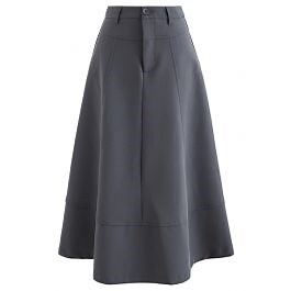 High-End Flare Hem Midi Skirt in Grey