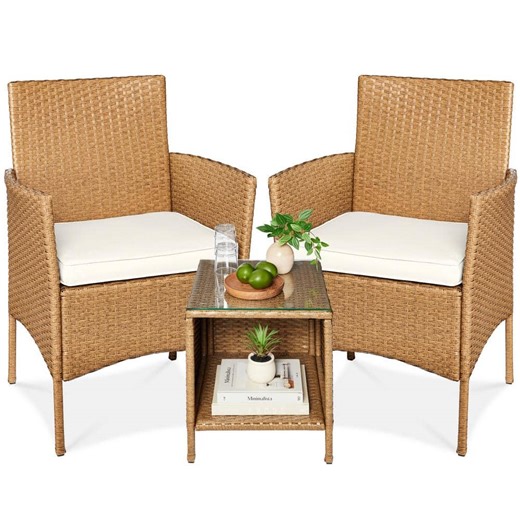 Check The Home Depot's Q&A Before Buying: Best Choice Products 3-Piece Outdoor Wicker Conversation Patio Bistro Set, w/ 2-Chairs, Table, Cushions - Natural/Ivory