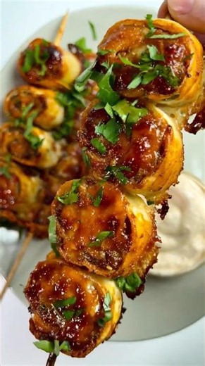 Glazed beef tortilla kebab 😋