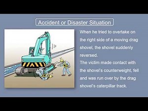 【建設工事現場における労働災害事例】後進してきたドラグ・ショベルのカウンターウエイトに接触転倒しキャタピラに轢かれた（英語）