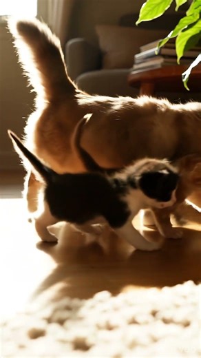 Kittens following mother cat