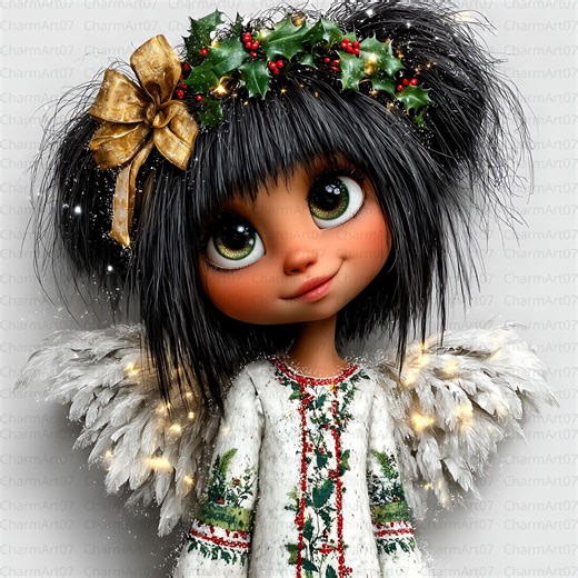 Black Baby Angel Clipart Bundle: Whimsical Girl Illustrations (JPG Digital Download) - Etsy Canada