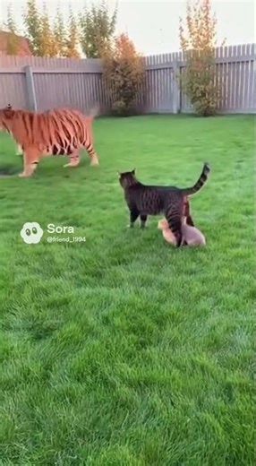 Unbelievable! Tiny Cat Fights a TIGER in the Backyard to Protect Her Kittens! #cat #catvedio