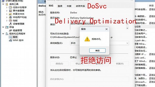 Delivery Optimization服务无法启动，DoSvc服务无法启动，Delivery Optimization服务禁用，DoSvc服务禁用，拒绝访问