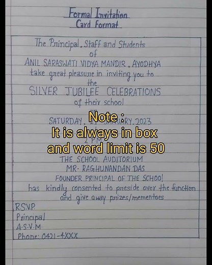 Class 12/11 Formal Invitation Card Format || Invitation and Reply || Formal card format