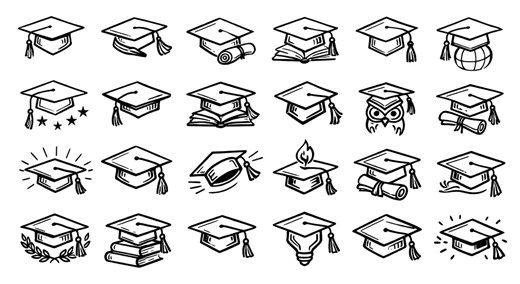 Graduation Cap SVG Icons Bundle – 24 Unique Black Outline Cap Designs, Bold Line Art, White Background, Cricut Silhouette Cut Files - Etsy Australia