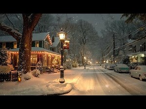 Cozy Winter Night Jazz ❄️ Peaceful Small Town Café Ambience with Gentle Snow for Calm & Relaxation ☕
